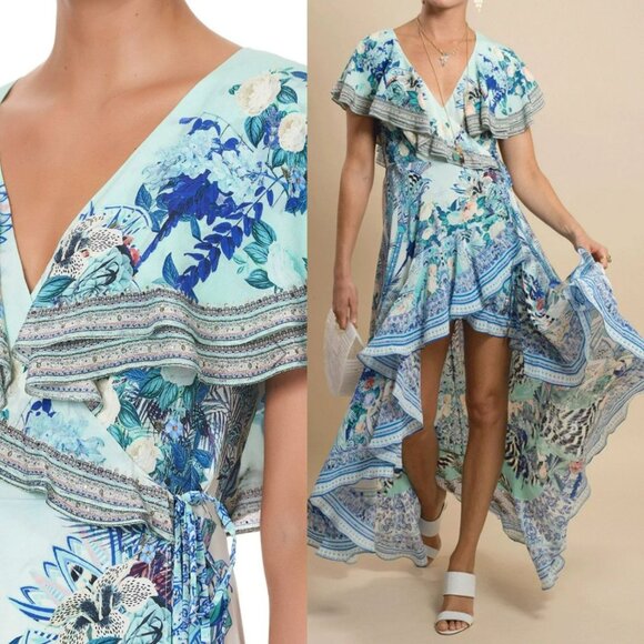 NWT Camilla Frill Sleeve Long Maxi Dress Wings of Luxor Blue Crystal Embellished - Picture 3 of 16